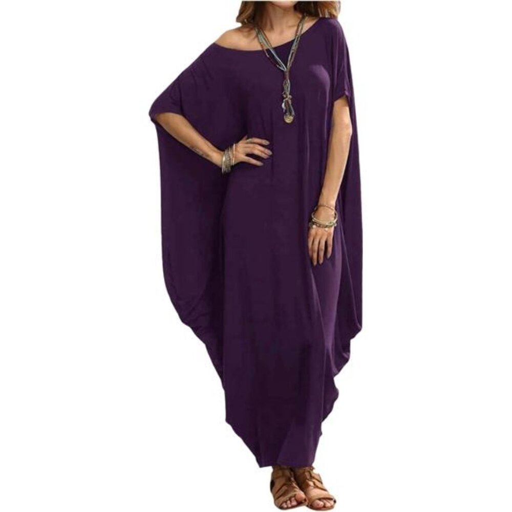 New Women's Caftan Harem Boat Neck Dolman Sleeve Oversized Maxi Dress